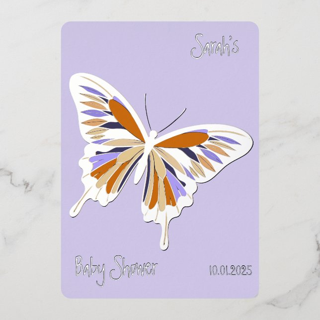 Butterfly Sweet Palette Baby Dusche Silber Folieneinladung (Vorderseite)