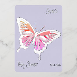 Butterfly Sweet Palette Baby Dusche Silber Folieneinladung
