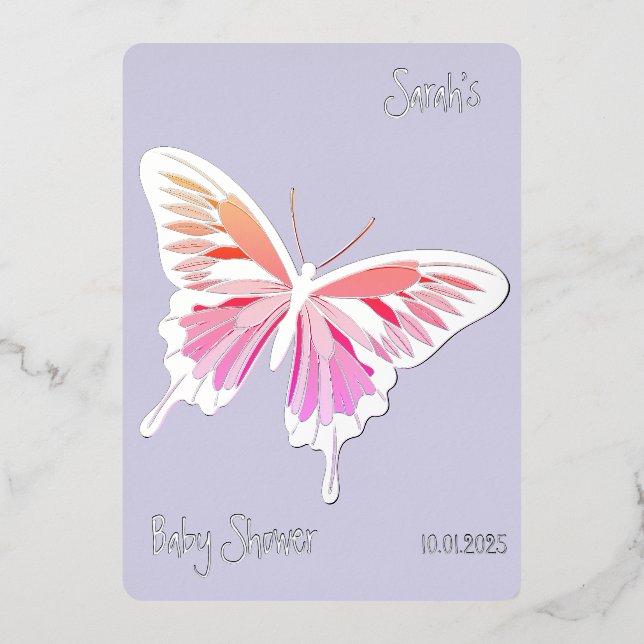 Butterfly Sweet Palette Baby Dusche Silber Folieneinladung (Vorderseite)