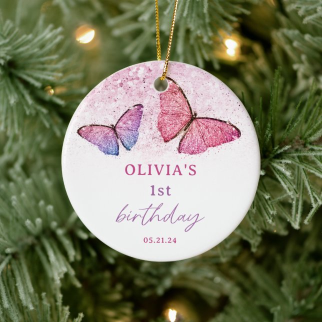 Butterfly Thema 1. Geburtstag Gastgeschenk Keramik Ornament (Baum)