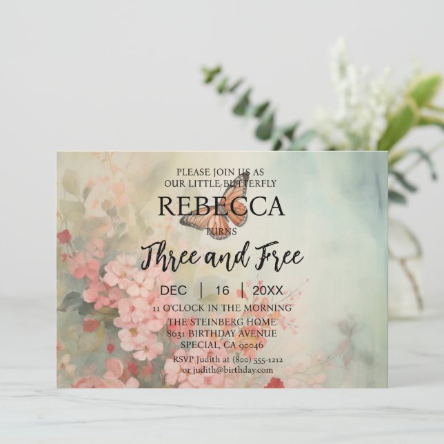 Butterfly Three und kostenlose Einladungen zum Geb (Stehend Vorderseite)