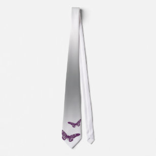 Butterfly Tie Silver Purple Sparkle Krawatte