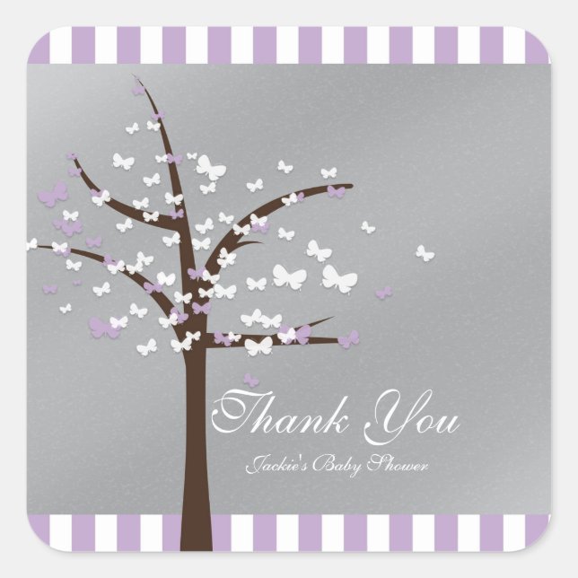 Butterfly Tree Lavender & Gray Baby Shower Sticker (Vorderseite)