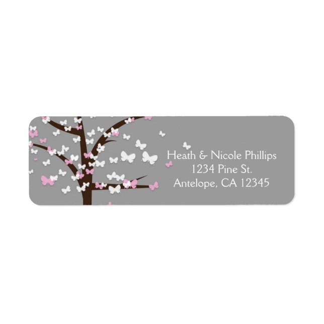 Butterfly Tree Modern Gray Address Labels (Vorne)