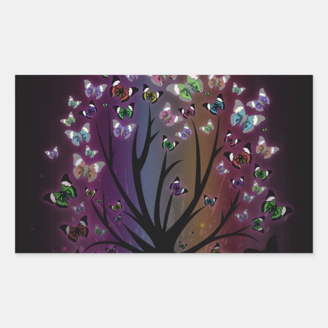 Butterfly Tree Rechteckiger Aufkleber (Vorderseite)