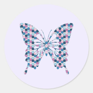 Butterfly Twilight City Blue und Pink Hexagon Runder Aufkleber