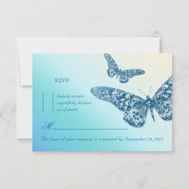 Butterfly UAWG Wedding Repcard Blue RSVP Karte (Vorderseite)