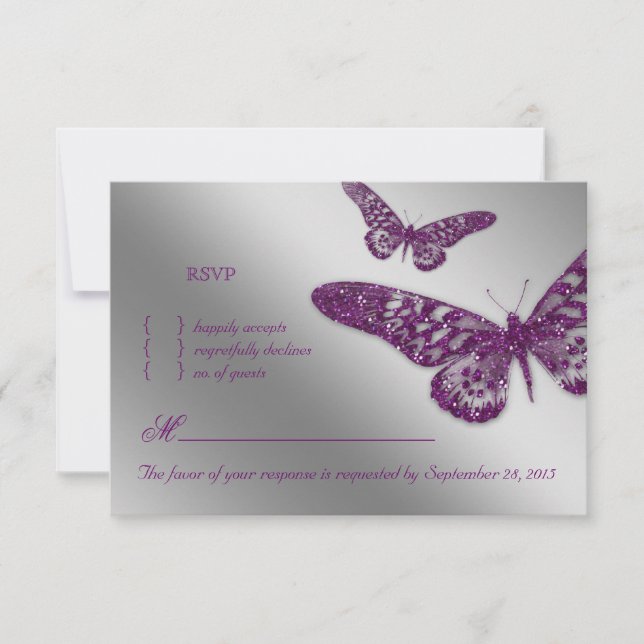 Butterfly UAWG Wedding Repcard Lila RSVP Karte (Vorderseite)