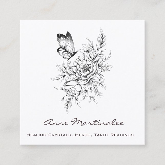 Butterfly und Blume Square Business Card Quadratische Visitenkarte (Vorderseite)