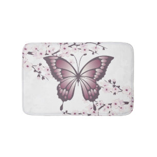 Butterfly und Cherry Blossom Mauve Badematte
