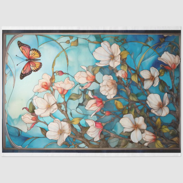 Butterfly und Florals Découpage Tissue Paper Seidenpapier (Vorderseite)