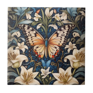 Butterfly und Lilies Botanische Keramik Tile Fliese