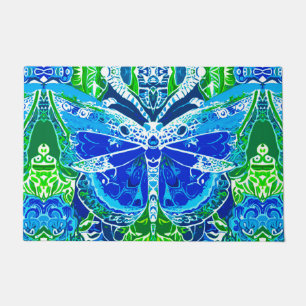 Butterfly und Medallion Batik Muster in Blau Fußmatte