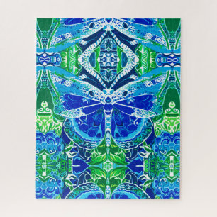 Butterfly und Medallion Batik Muster in Blau Puzzle