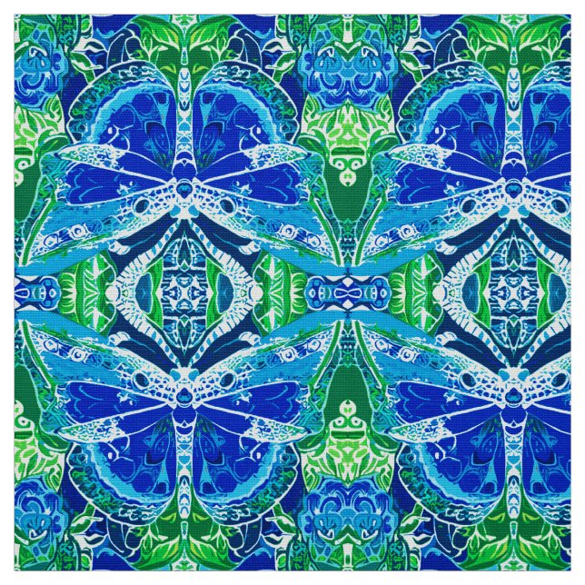 Butterfly und Medallion Batik Muster in Blau Stoff (Muster)