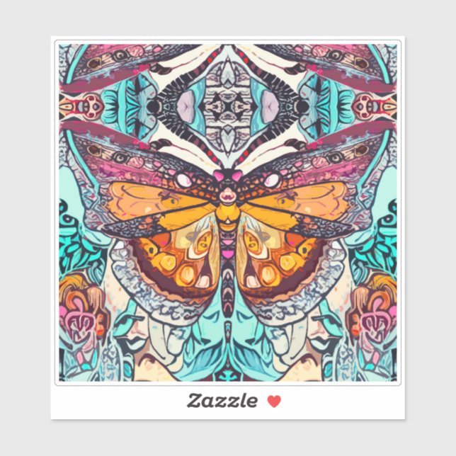 Butterfly und Medallion Batik Muster in Orange Aufkleber (Blatt)