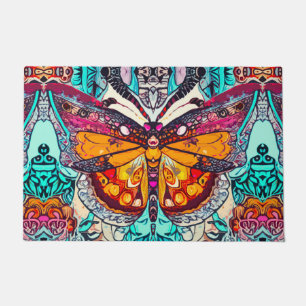 Butterfly und Medallion Batik Muster in Orange Fußmatte