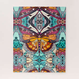 Butterfly und Medallion Batik Muster in Orange Puzzle