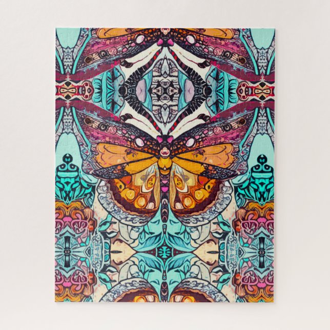 Butterfly und Medallion Batik Muster in Orange Puzzle (Vertikal)