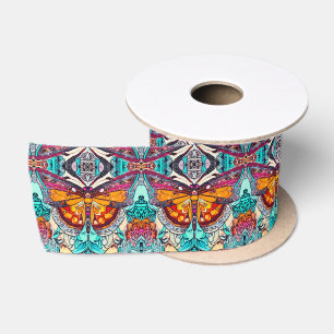 Butterfly und Medallion Batik Muster in Orange Satinband