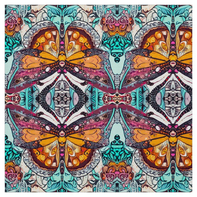 Butterfly und Medallion Batik Muster in Orange Stoff (Muster)