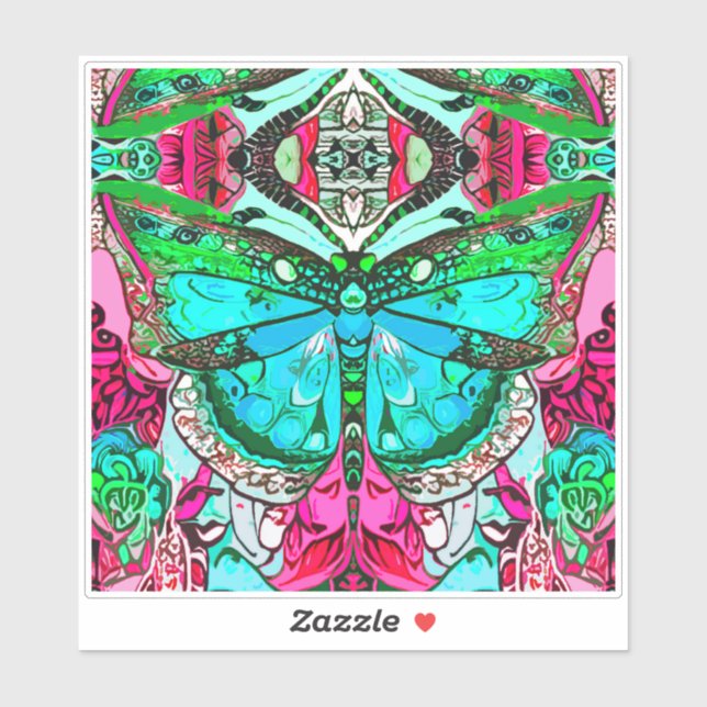 Butterfly und Medallion Batik Muster in Türkis Aufkleber (Blatt)