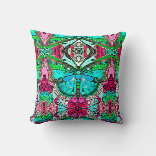 Butterfly und Medallion Batik Muster in Türkis Kissen