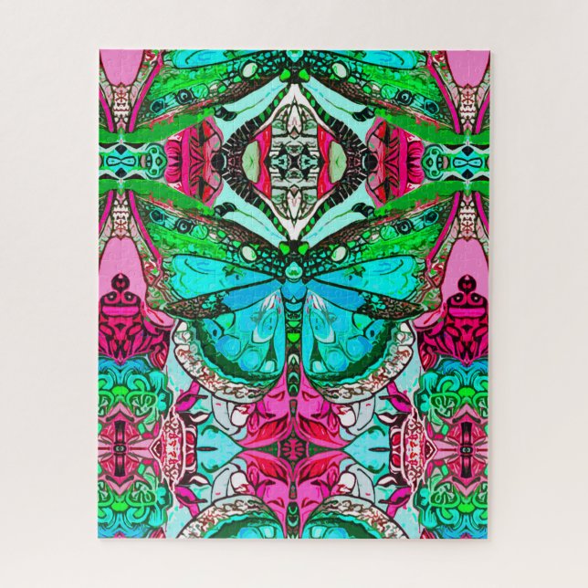 Butterfly und Medallion Batik Muster in Türkis Puzzle (Vertikal)