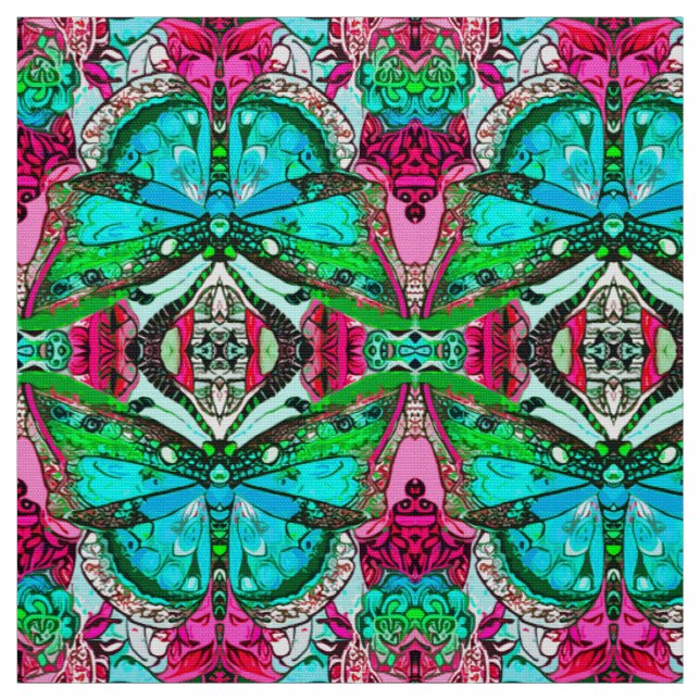 Butterfly und Medallion Batik Muster in Türkis Stoff (Muster)