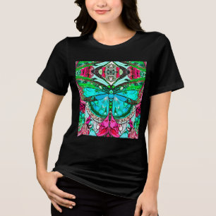 Butterfly und Medallion Batik Muster in Türkis Tri-Blend Shirt