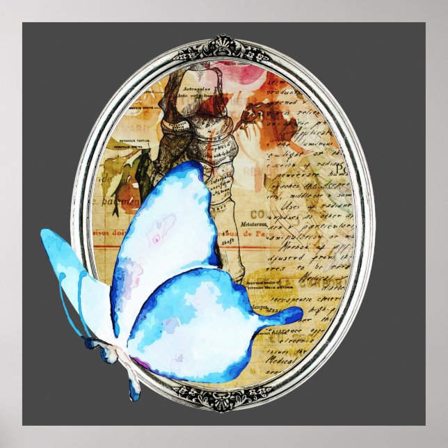 Butterfly und Rahmen für Aquarellbilder Poster (Vorne)