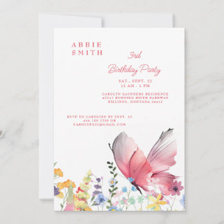 Butterfly und Wildblumen Girl Geburtstagsparty Einladung
