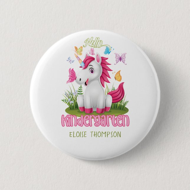Butterfly Unicorn Kindergarten Zurück zur Schule Button (Vorderseite)