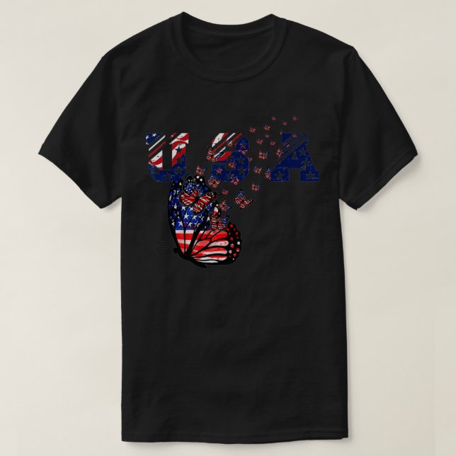 Butterfly USA Flag, 4. Juli Funny Patriotic Gi T-Shirt (Design vorne)