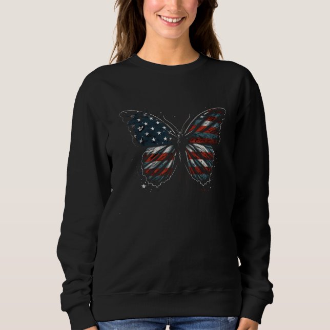 Butterfly USA Flag 4th of July For Women Girl  1 Sweatshirt (Vorderseite)