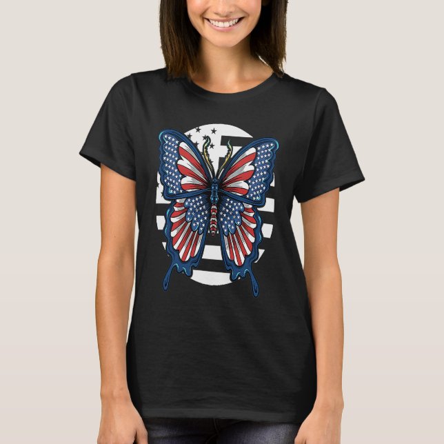 Butterfly USA Flag Cute Fourth Of July Funny Ameri T-Shirt (Vorderseite)