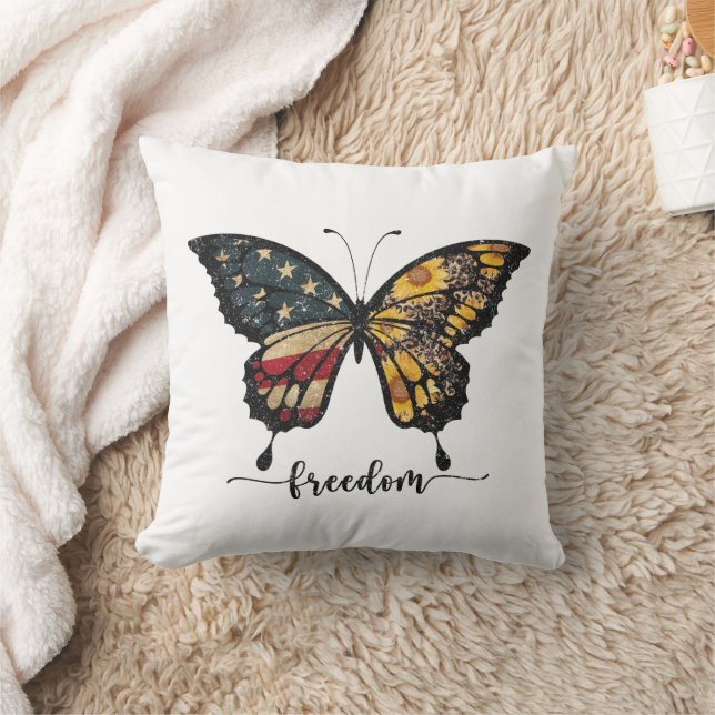 Butterfly USA Flag Freedom T - Shirt Kissen (Decke)
