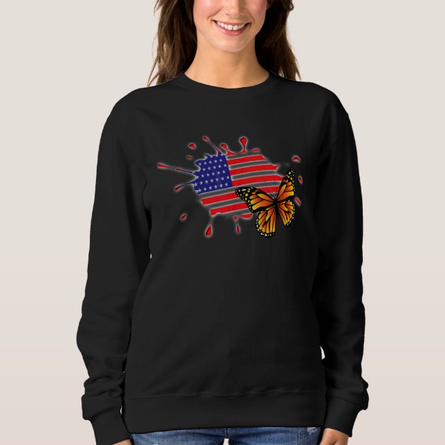 Butterfly Usa Flag Niedlicher Gedenktag Amerikaner Sweatshirt (Vorderseite)