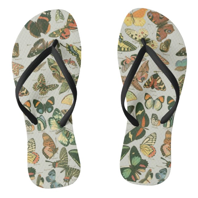 Butterfly Vintag Antique Butterfells Kunst Flip Flops (Fußbett)