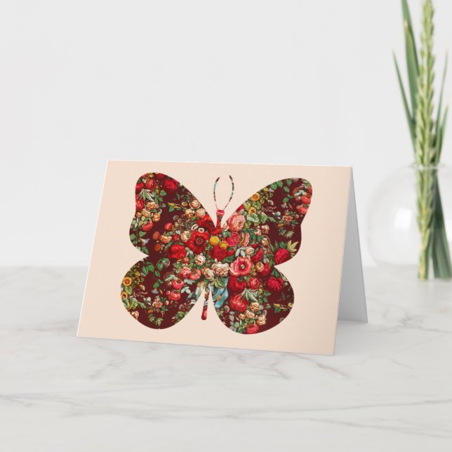 Butterfly Vintage Blumenkarte Reihe 5 Karte (Vorderseite)