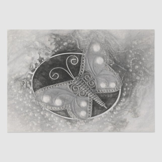 Butterfly Vintagen romantische Schwarz-Weiß-Antike Seidenpapier (Vorderseite)