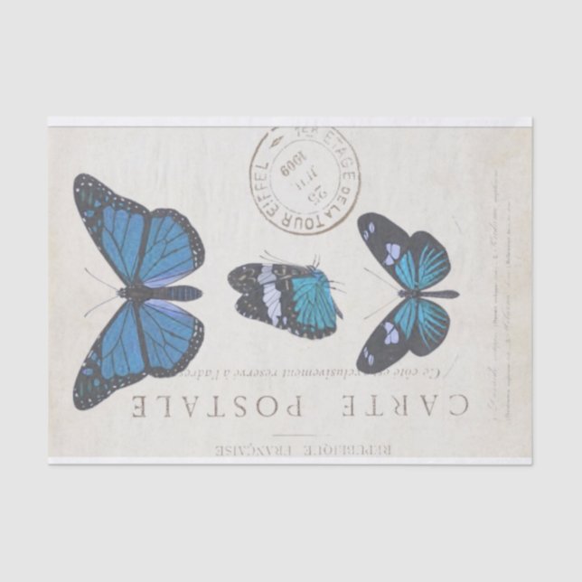 Butterfly Vintager französischer Carte Postale Dec Seidenpapier (Vorderseite)