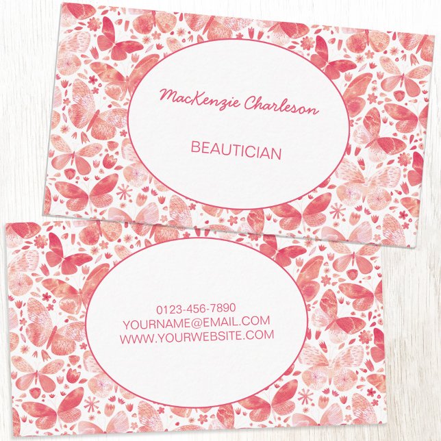 Butterfly-Visitenkarte Visitenkarte (Blush peach pink watercolor butterfly pattern custom business card)