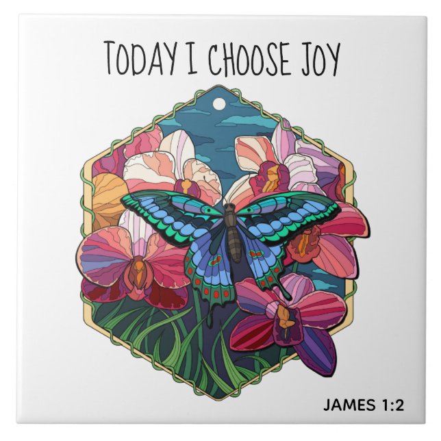 Butterfly, w Vers von James 1:2 Fliese (Vorderseite)