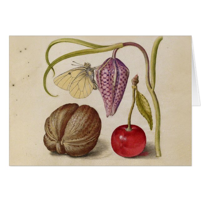 Butterfly Walnut Blume Cherry Wasserfarbe Kunst (Vorderseite (Horizontal))