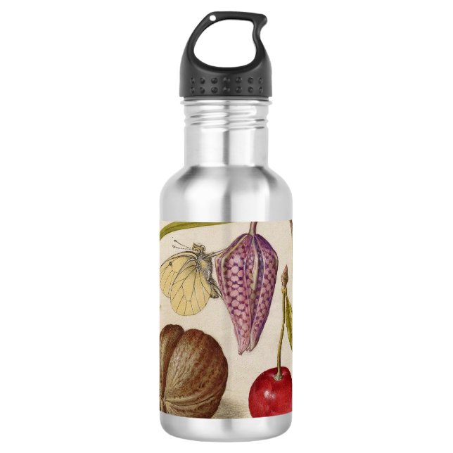 Butterfly Walnut Blume Cherry Wasserfarbe Kunst Edelstahlflasche (Vorderseite)