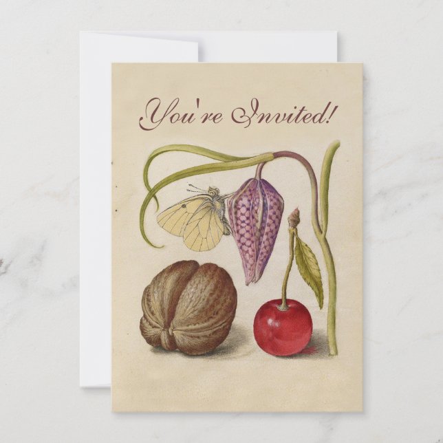 Butterfly Walnut Blume Cherry Wasserfarbe Kunst Einladung (Vorderseite)