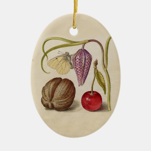 Butterfly Walnut Blume Cherry Wasserfarbe Kunst Keramik Ornament (Vorne)