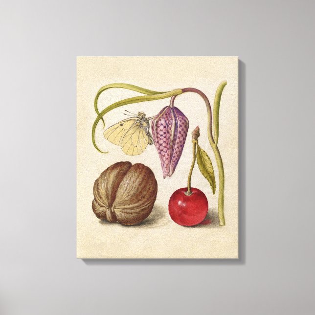 Butterfly Walnut Blume Cherry Wasserfarbe Kunst Leinwanddruck (Vorderseite)