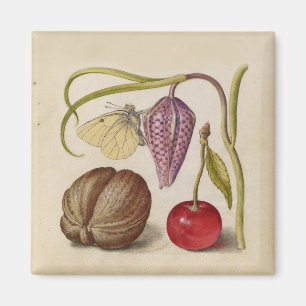 Butterfly Walnut Blume Cherry Wasserfarbe Kunst Magnet